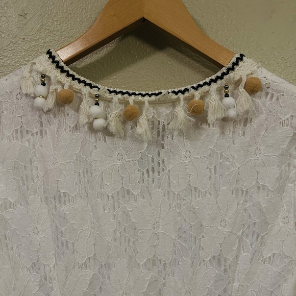Boho‎ Maxi Lace Dress Ivory Lined Tassels Much Detail Festival Coachella Size M - Picture 7 of 9